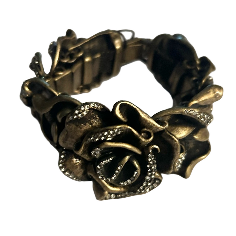 Ann Taylor Antique Gold Floral Crystal Bracelet - Picture 2 of 6